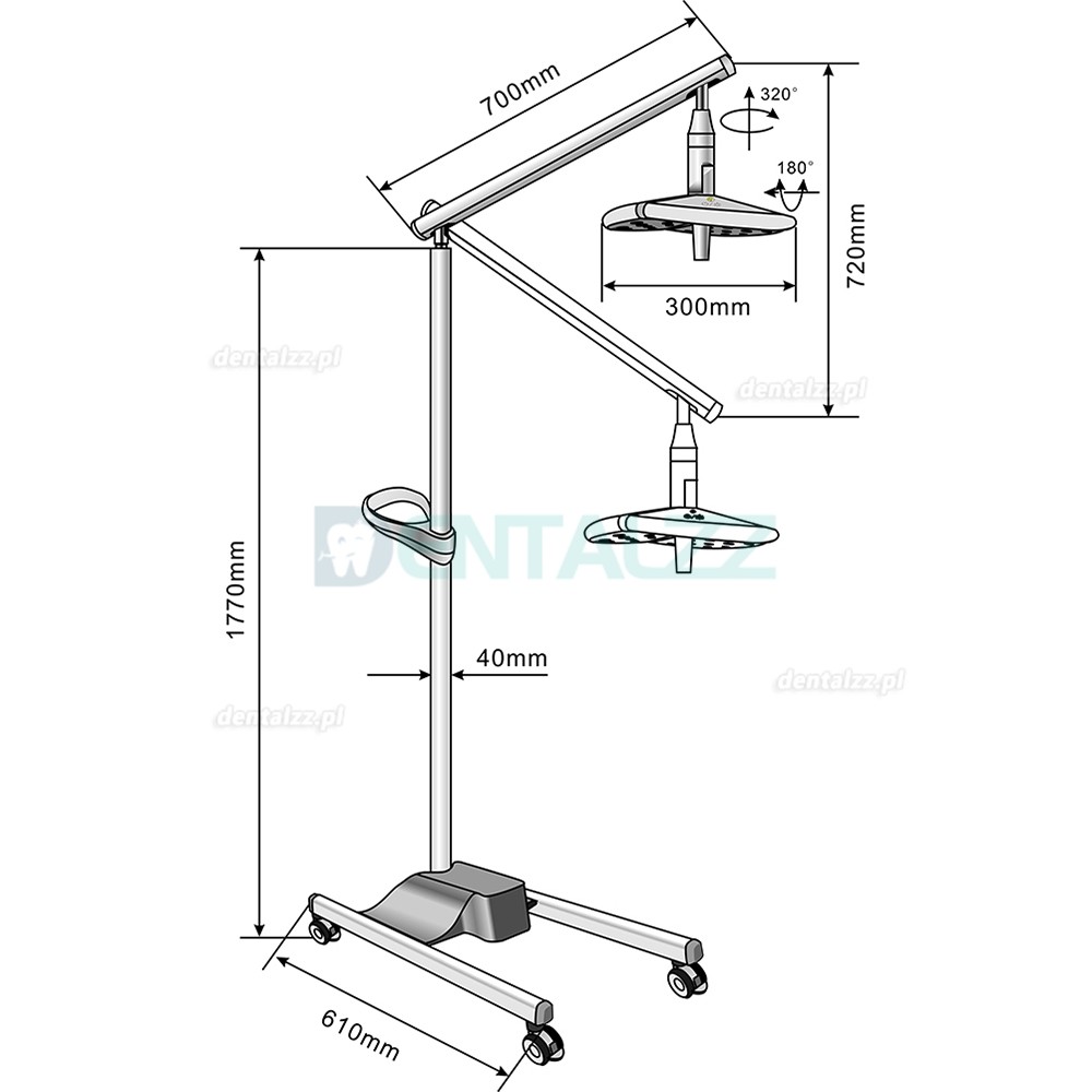 KWS KD-2018L-1 Lampa Operacyjna Stomatologiczna LED 70W Mobilna Bez cieni 50000 Lux
